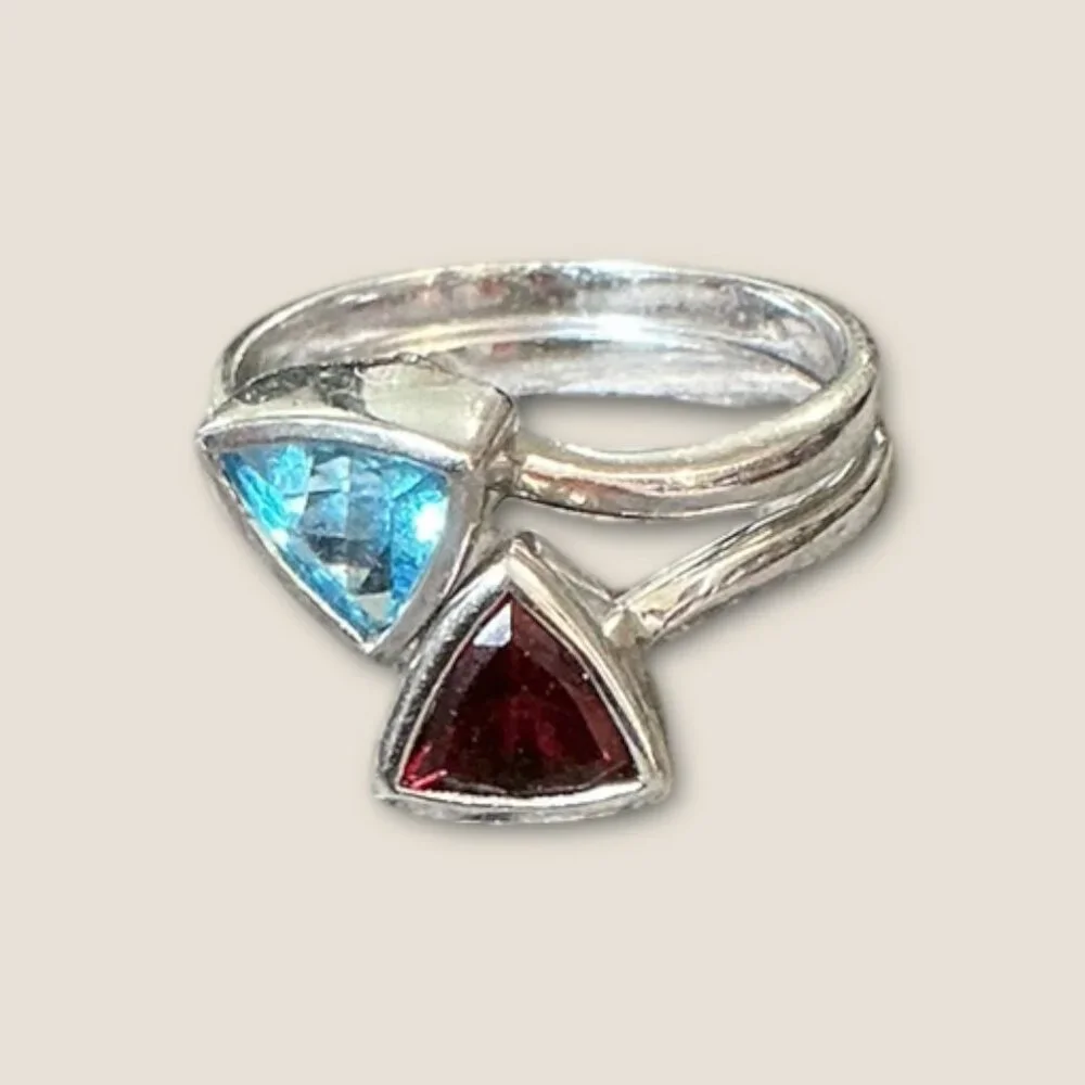 Sterling Silver Triangle Shaped Stones Stackable Rings Size 5.75 - Picture 3 of 7
